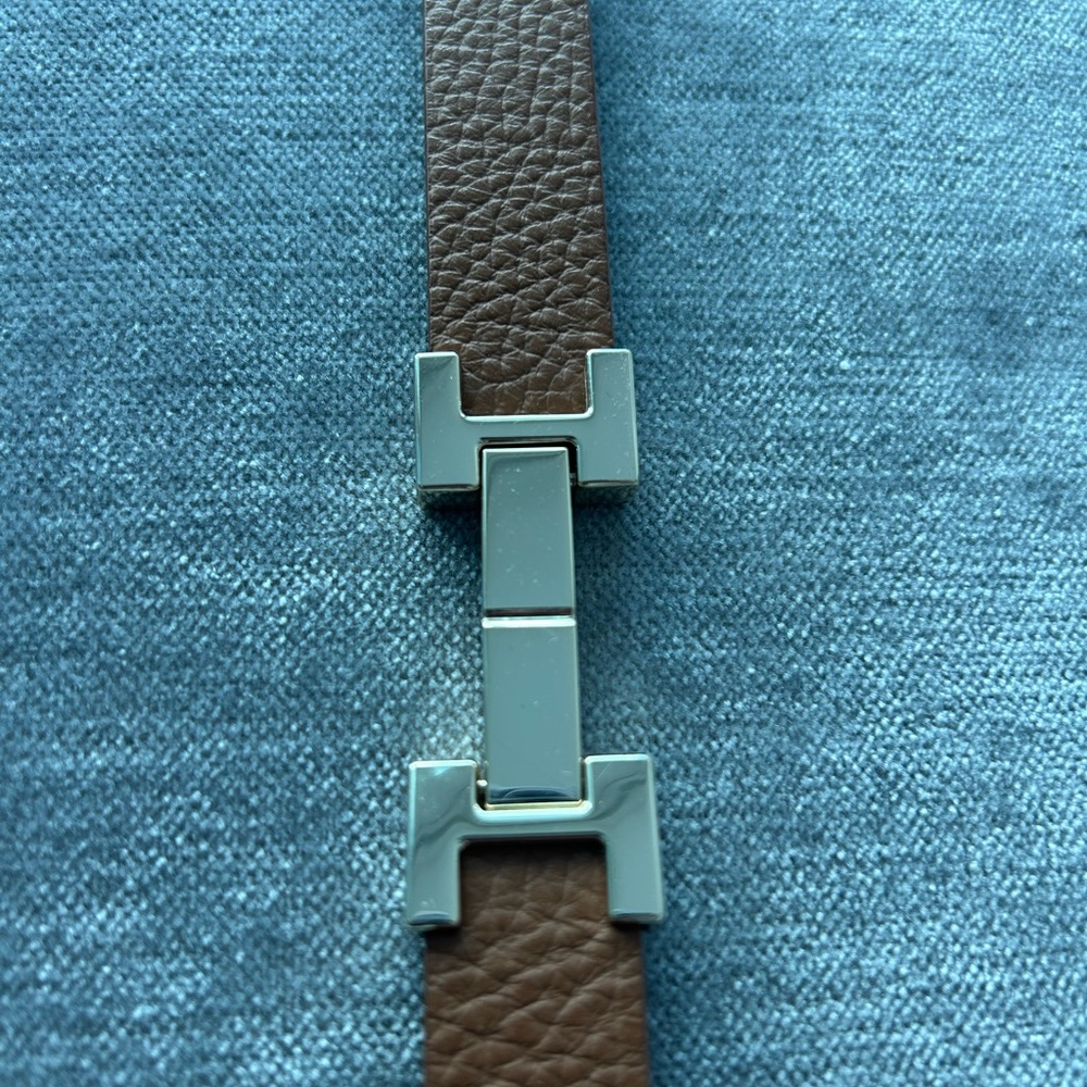 NWOT Reiss Hayley Leather Square Hinge Belt in Tan (M) - Picture 10 of 11